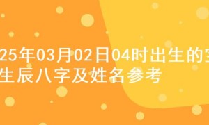 2025年03月02日04时出生的宝宝生辰八字及姓名参考