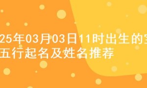 2025年03月03日11时出生的宝宝五行起名及姓名推荐