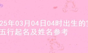 2025年03月04日04时出生的宝宝五行起名及姓名参考