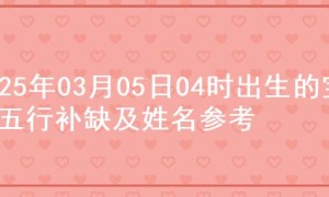 2025年03月05日04时出生的宝宝五行补缺及姓名参考