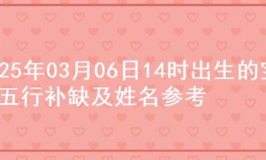 2025年03月06日14时出生的宝宝五行补缺及姓名参考