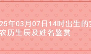 2025年03月07日14时出生的宝宝农历生辰及姓名鉴赏