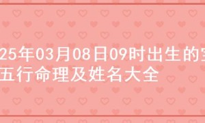 2025年03月08日09时出生的宝宝五行命理及姓名大全