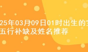 2025年03月09日01时出生的宝宝五行补缺及姓名推荐