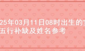 2025年03月11日08时出生的宝宝五行补缺及姓名参考