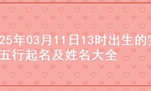 2025年03月11日13时出生的宝宝五行起名及姓名大全