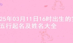 2025年03月11日16时出生的宝宝五行起名及姓名大全