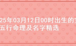 2025年03月12日00时出生的宝宝五行命理及名字精选