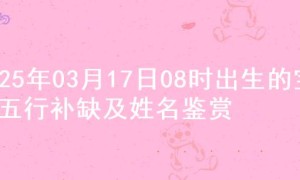 2025年03月17日08时出生的宝宝五行补缺及姓名鉴赏