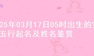 2025年03月17日05时出生的宝宝五行起名及姓名鉴赏