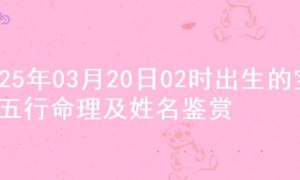 2025年03月20日02时出生的宝宝五行命理及姓名鉴赏