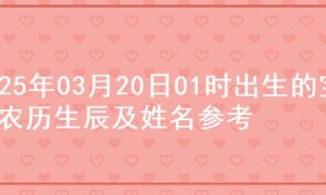 2025年03月20日01时出生的宝宝农历生辰及姓名参考