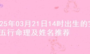 2025年03月21日14时出生的宝宝五行命理及姓名推荐