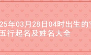 2025年03月28日04时出生的宝宝五行起名及姓名大全