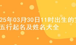 2025年03月30日11时出生的宝宝五行起名及姓名大全