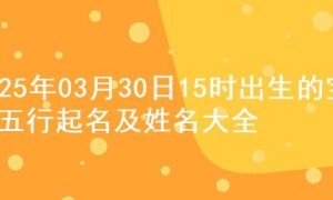 2025年03月30日15时出生的宝宝五行起名及姓名大全